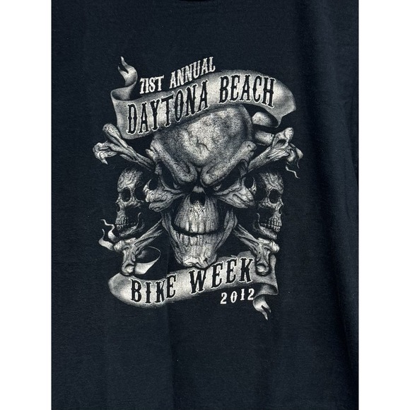2012 Daytona Bike Week T-Shirt Double Sided Skulls Black White Graphic Large - Picture 2 of 6